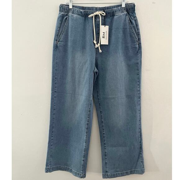 Rebecca Minkoff Wide Leg Jeans Denim Cotton Drawstring Stretch Waist Size 8 NWT - Picture 1 of 7